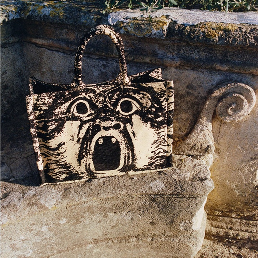 H&M Studio Resort 2024 Black and Cream Artistic Tote Bag